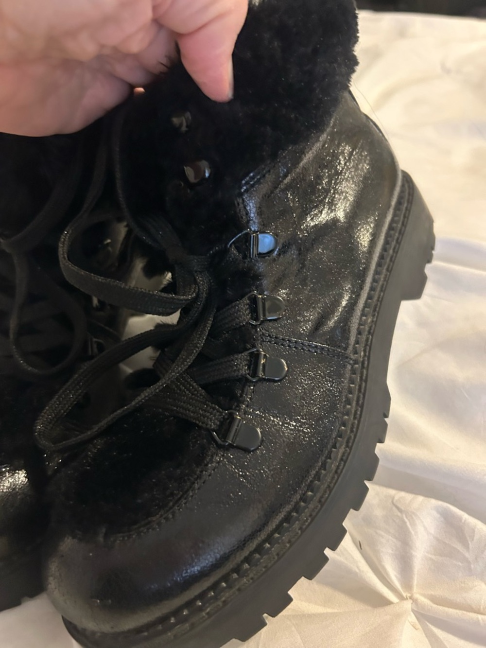 Circus by Sam Edelman Black Fur-Trim Lace-Up Ankle Boots